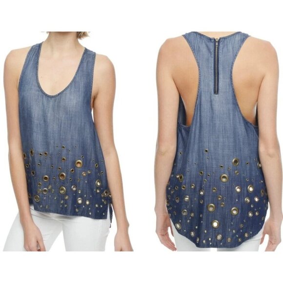 True Religion $168 Blue Grommet Chambray Tank Top Womens Small Festival Western - Picture 1 of 15